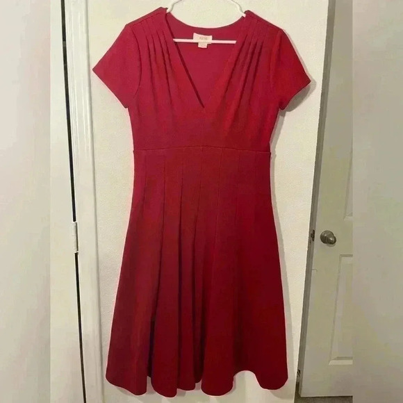 Maeve by Anthropologie Red Lincoln Center Knee Length Fit to Flare Dress Medium - Picture 2 of 8
